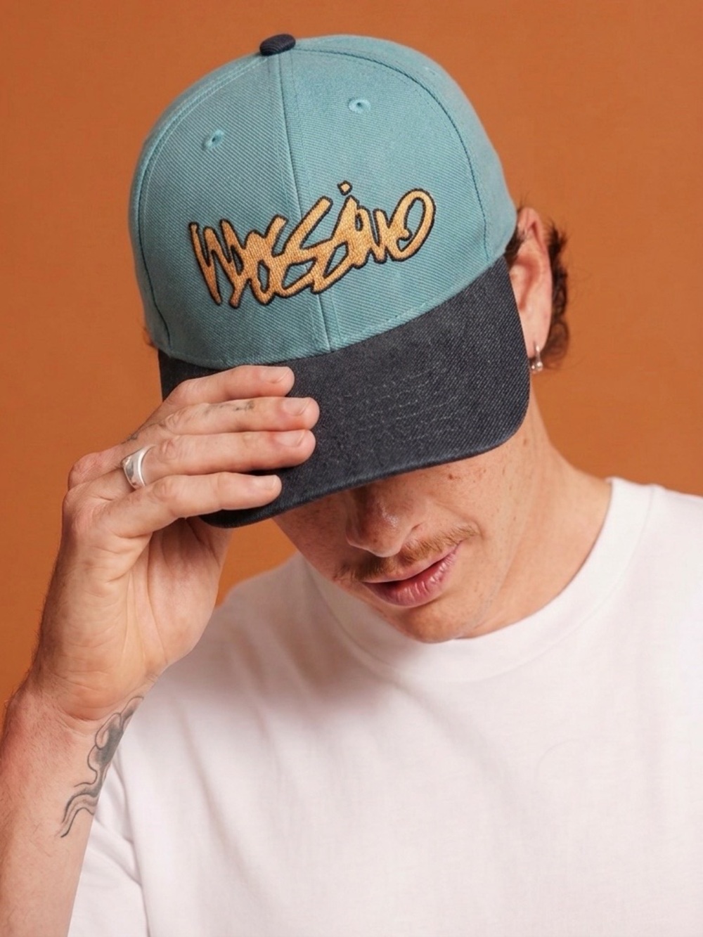Vintage 90s Mossimo Script Logo Snapback Baseball Cap Teal & Navy One Size